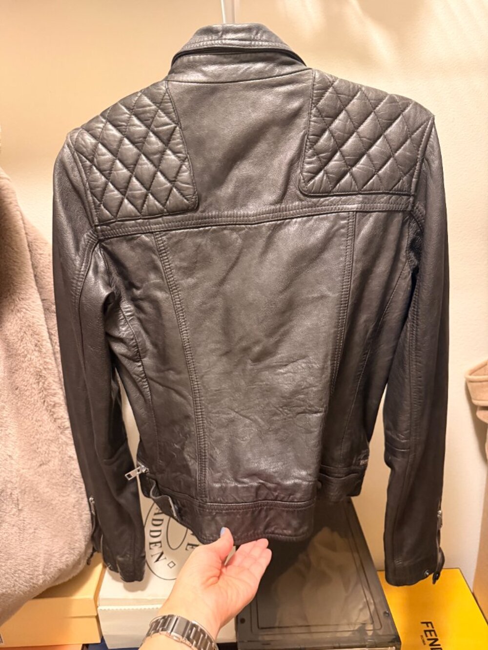 AllSaints Cargo Distressed Leather Biker Jacket - Picture 5 of 8